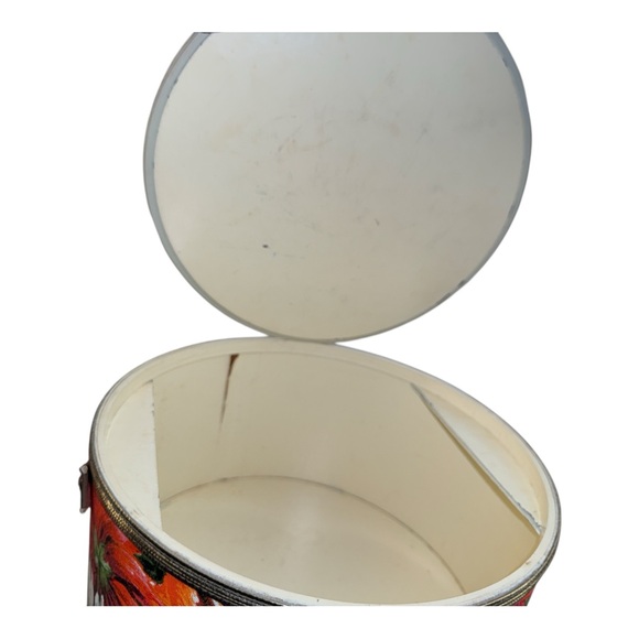 Vintage Floral Vinyl Hatbox Millinery Travel Case Cottagecore Storage Decor - Picture 7 of 10